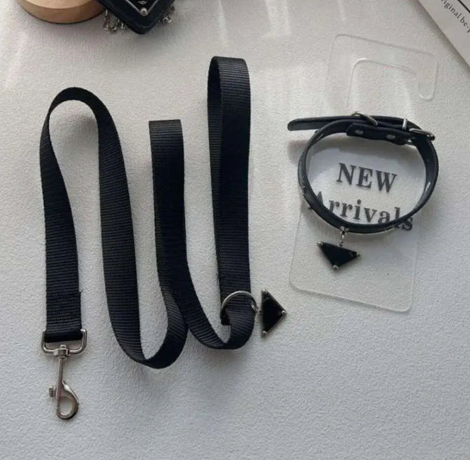 LUXUS-SET AUS HALSBAND UND LEINE IN SCHWARZ