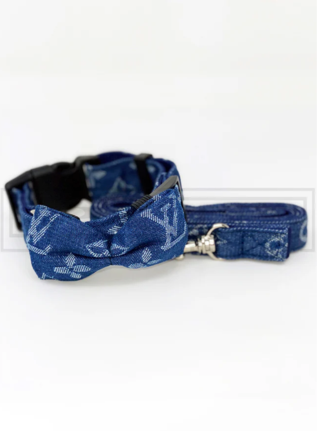 Ellie Blaues Halsband und Leine mit Fliege