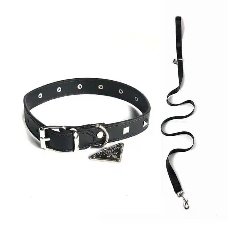 LUXUS-SET AUS HALSBAND UND LEINE IN SCHWARZ