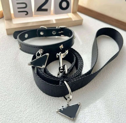 LUXUS-SET AUS HALSBAND UND LEINE IN SCHWARZ
