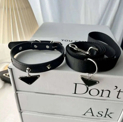 LUXUS-SET AUS HALSBAND UND LEINE IN SCHWARZ